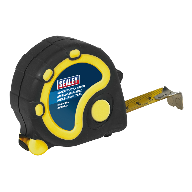 Sealey Tape Measure 5m (16ft) x 19mm Rubber Case AK989