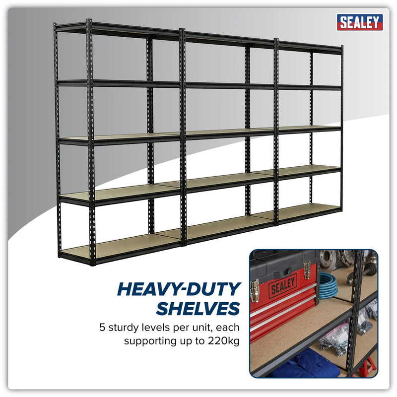 Sealey Racking Unit 5 Shelves 220kg Capacity Per Level Set of 3