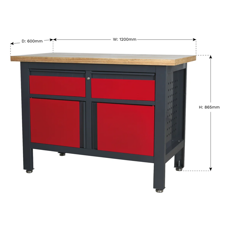 Sealey Workbench AP1372A 1200mm with 2 Drawers & 2 Cupboards
