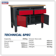 Sealey Workbench AP1372A 1200mm with 2 Drawers & 2 Cupboards