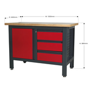 Sealey Workbench AP1372B with 3 Drawers & Cupboard, 300kg Capacity