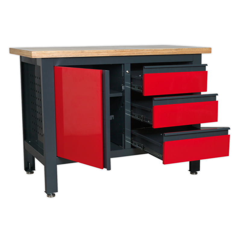 Sealey Workbench AP1372B with 3 Drawers & Cupboard, 300kg Capacity