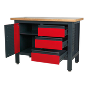 Sealey Workbench AP1372B with 3 Drawers & Cupboard, 300kg Capacity