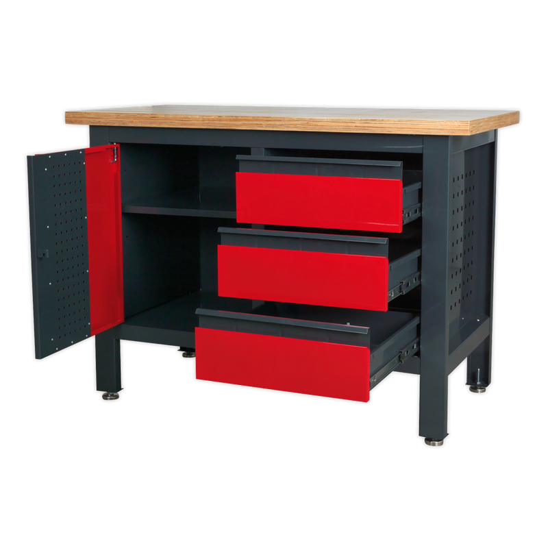 Sealey Workbench AP1372B with 3 Drawers & Cupboard, 300kg Capacity