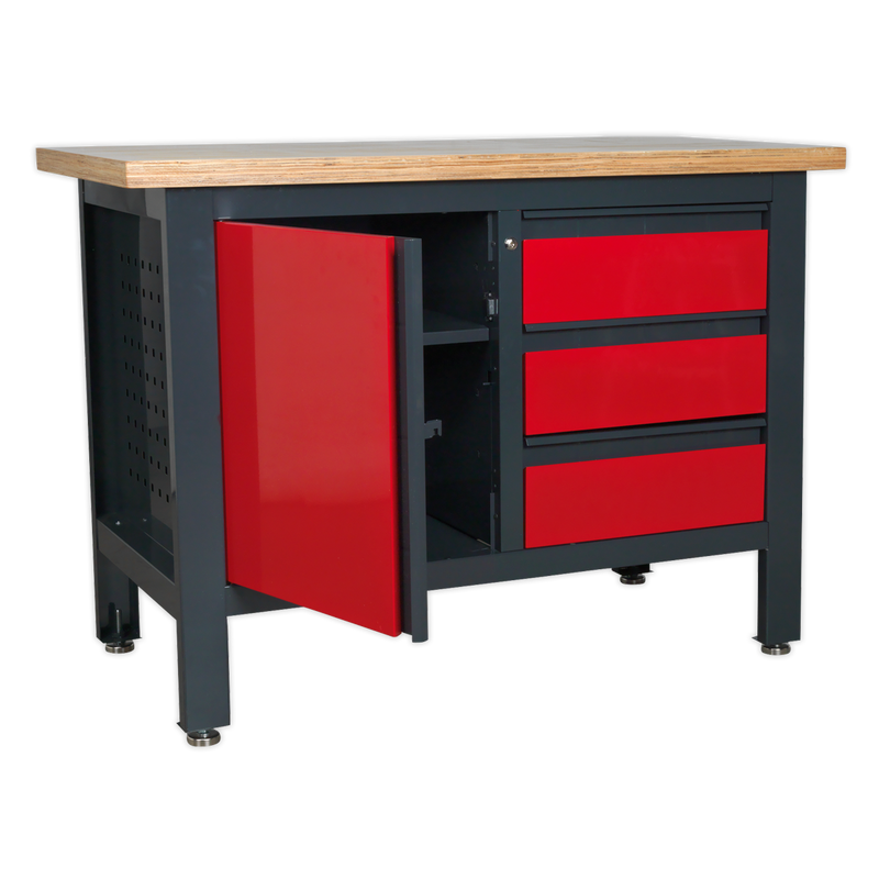 Sealey Workbench AP1372B with 3 Drawers & Cupboard, 300kg Capacity