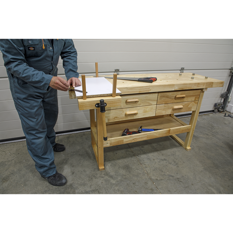 Sealey Woodworking Bench AP1640 1520x620x820mm with 4 Drawers