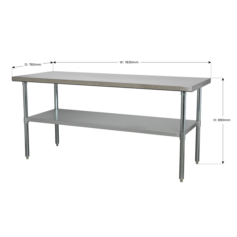 Sealey Stainless Steel Workbench AP1872SS 1.8m Capacity 120kg