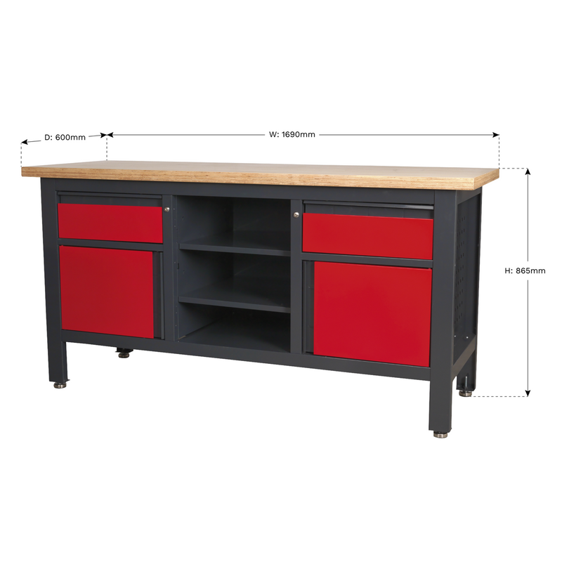 Sealey Workbench AP1905A 1690mm with 2 Drawers & 2 Cupboards
