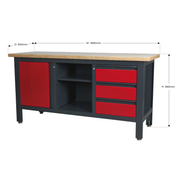 Sealey Workbench AP1905B 1690x600mm with 3 Drawers & Cupboard