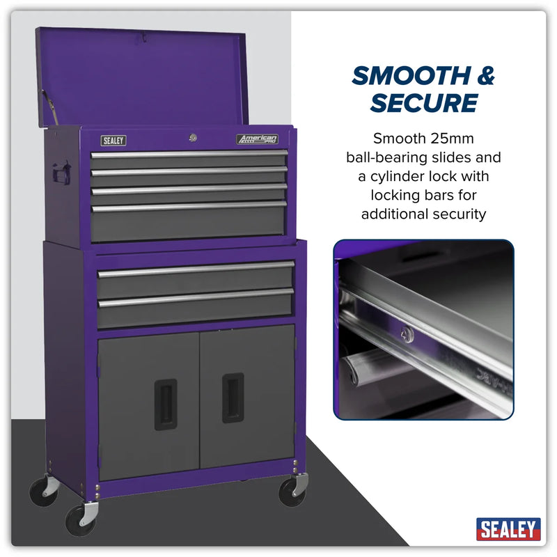 Sealey American PRO Tool Chest & Rollcab 6 Drawer 615x295x705mm Purple/Grey
