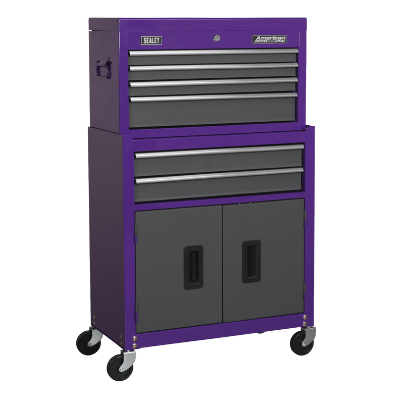 Sealey American PRO Tool Chest & Rollcab 6 Drawer 615x295x705mm Purple/Grey
