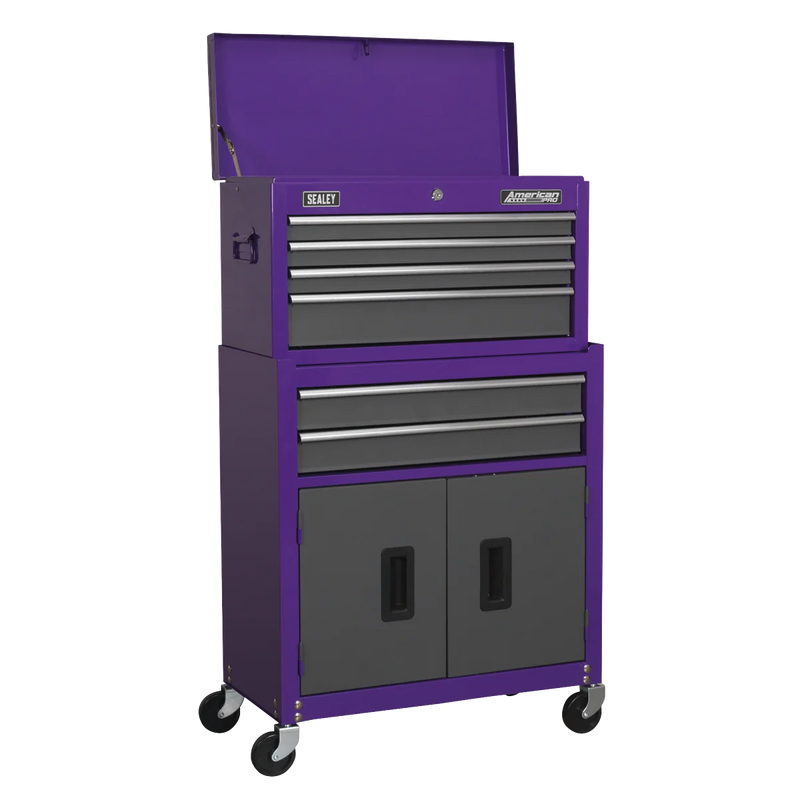 Sealey American PRO Tool Chest 9 Drawer Mid-Box Rollcab Stack Purple