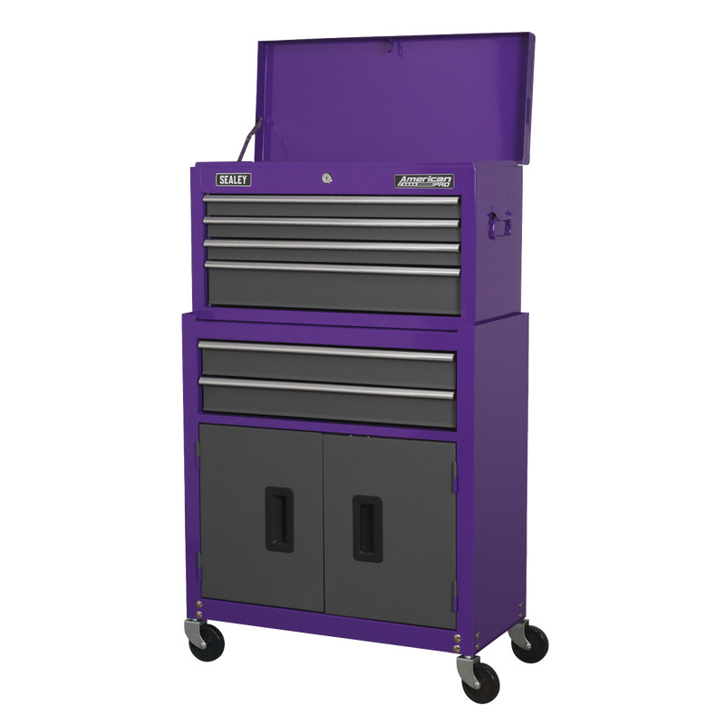 Sealey American PRO Tool Chest & Rollcab 6 Drawer 615x295x705mm Purple/Grey