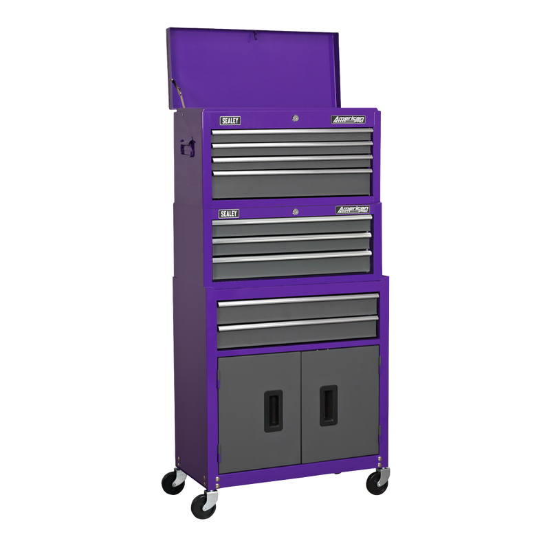 Sealey American PRO Tool Chest 9 Drawer Mid-Box Rollcab Stack Purple