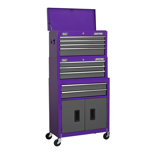 Sealey American PRO Tool Chest 9 Drawer Mid-Box Rollcab Stack Purple