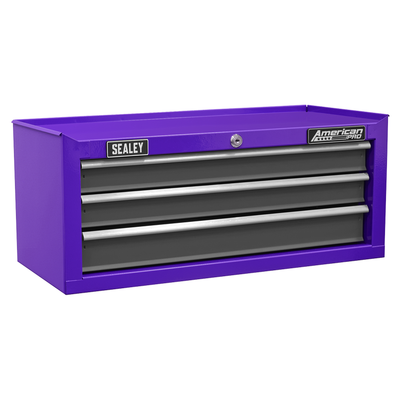 Sealey American PRO Tool Chest 3 Drawer Mid-Box 605x260x250mm Purple/Grey
