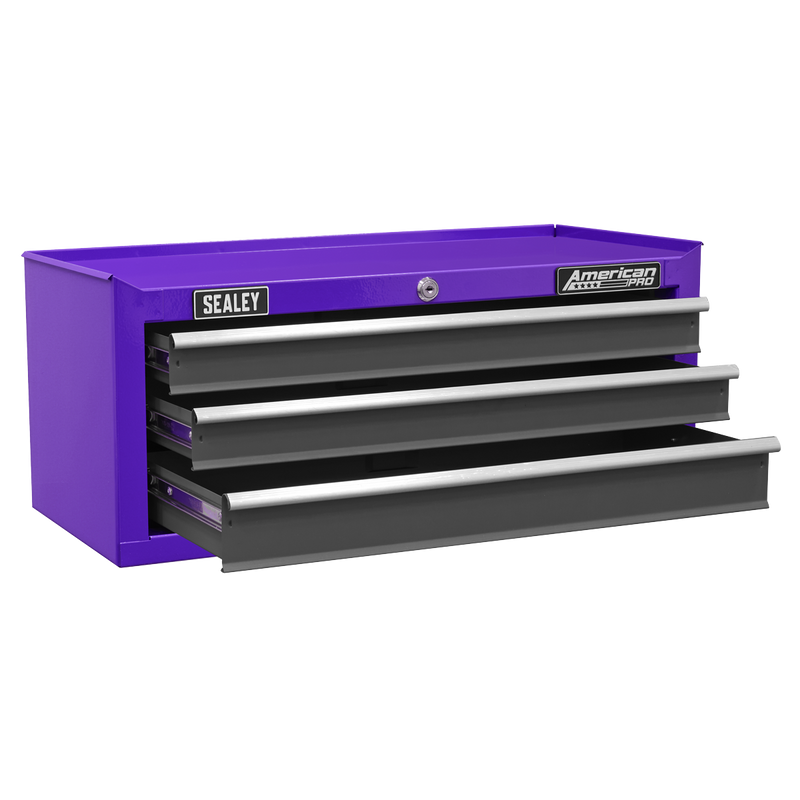 Sealey American PRO Tool Chest 3 Drawer Mid-Box 605x260x250mm Purple/Grey