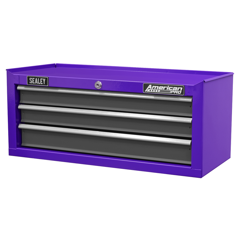 Sealey American PRO Tool Chest 3 Drawer Mid-Box 605x260x250mm Purple/Grey