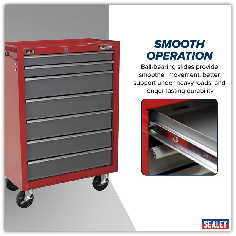 Sealey American PRO Rollcab 7 Drawer Tool Chest Red/Grey 680x330x875mm