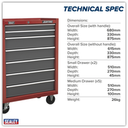 Sealey American PRO Rollcab 7 Drawer Tool Chest Red/Grey 680x330x875mm