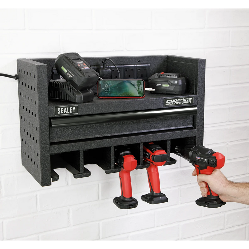Sealey Superline PRO Power Tool Storage Rack with Drawer AP22SRBE
