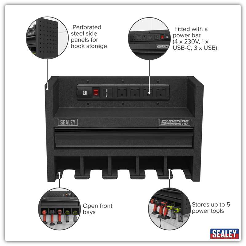 Sealey Superline PRO Power Tool Storage Rack with Drawer AP22SRBE