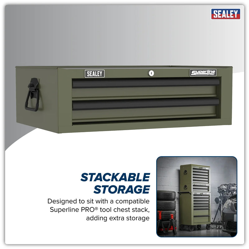 Sealey Mid-Box Tool Chest 2 Drawer - Khaki, 670x440x210mm