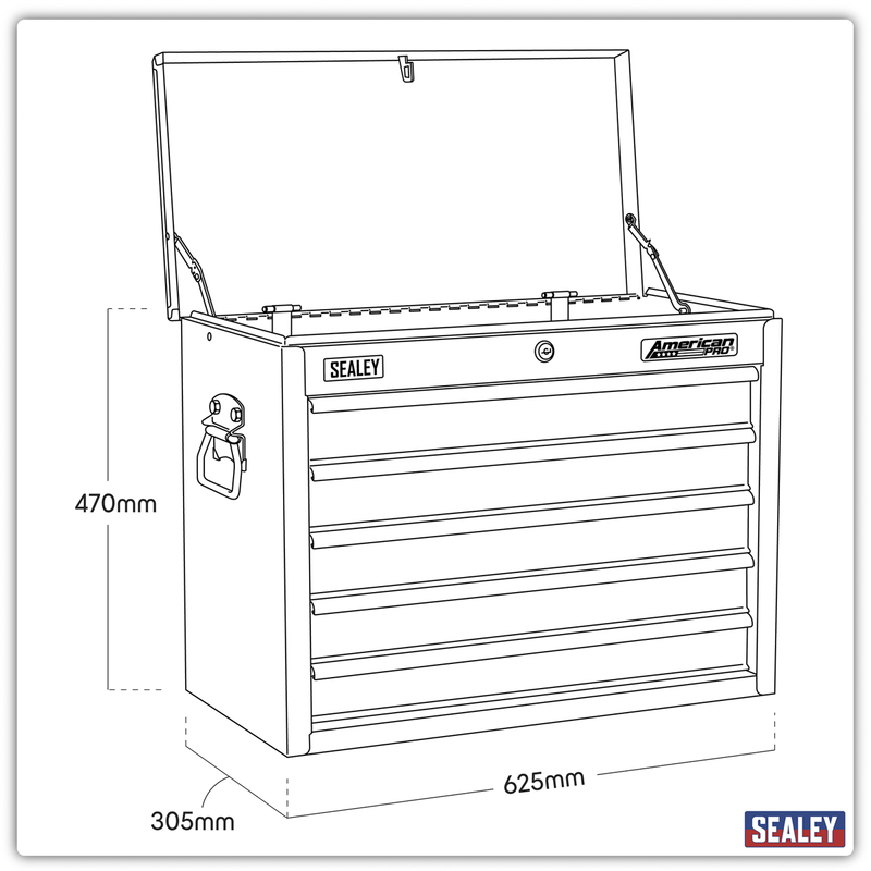 Sealey American PRO Tool Chest 5 Drawer AP3505TB 625x305x470mm