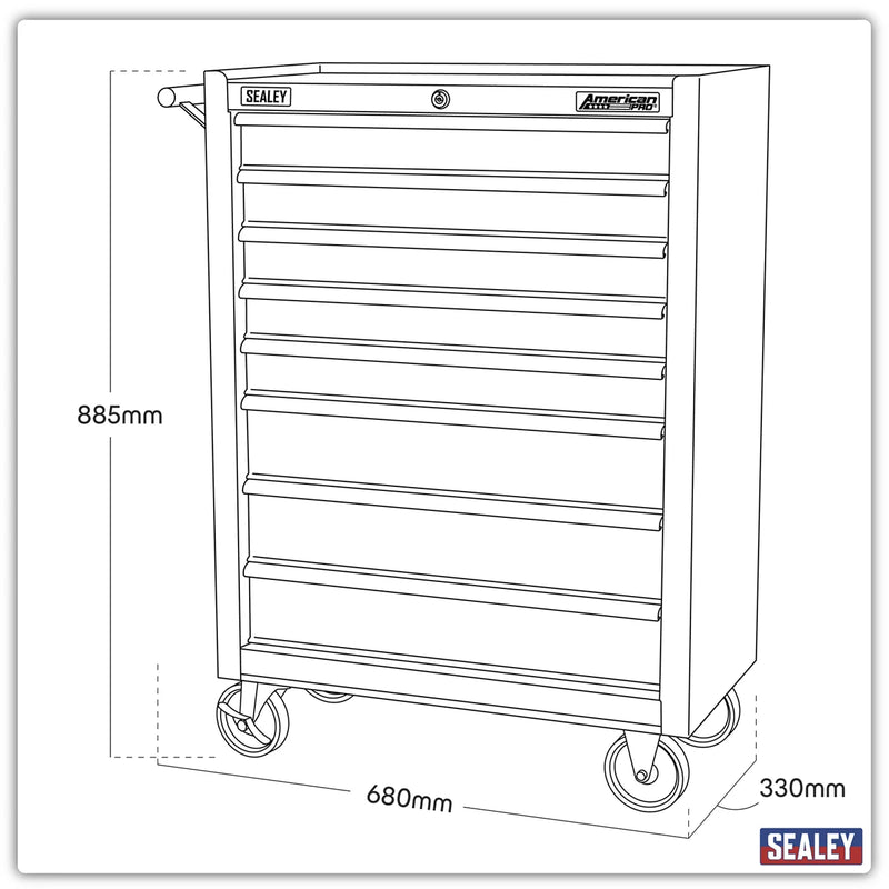 Sealey American PRO Rollcab 8 Drawer Tool Chest Black/Grey 680mm