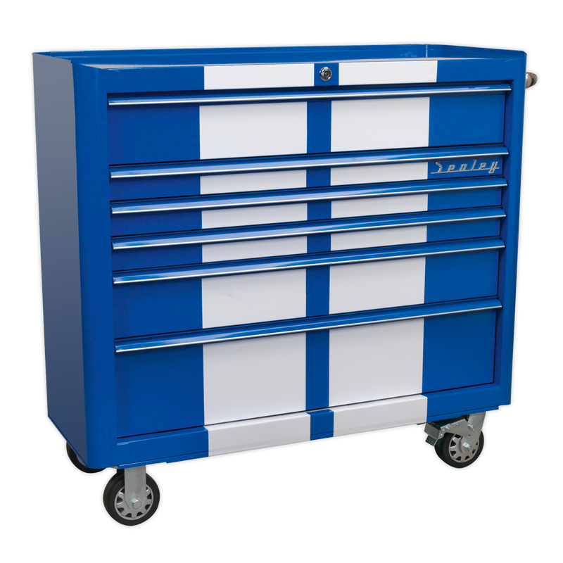 Sealey Premier Wide Rollcab Tool Chest 6 Drawers - Blue/White Stripes