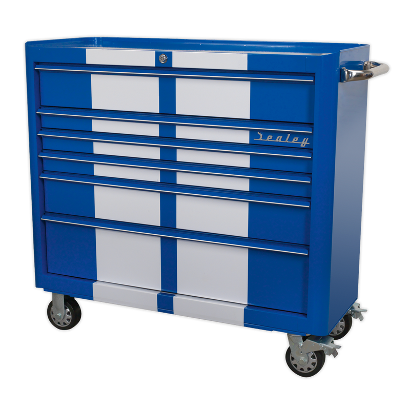 Sealey Premier Wide Rollcab Tool Chest 6 Drawers - Blue/White Stripes