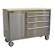 Sealey Premier Mobile Tool Cabinet 4 Drawer Stainless Steel 1290mm