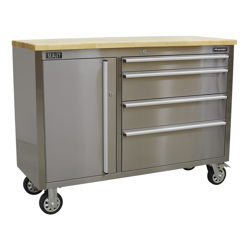 Sealey Premier Mobile Tool Cabinet 4 Drawer Stainless Steel 1290mm