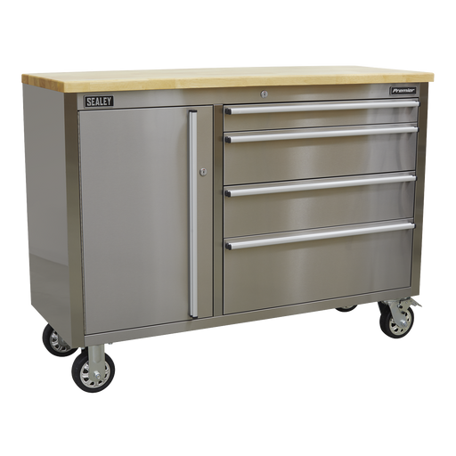 Sealey Premier Mobile Tool Cabinet 4 Drawer Stainless Steel 1290mm