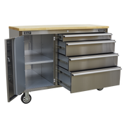 Sealey Premier Mobile Tool Cabinet 4 Drawer Stainless Steel 1290mm