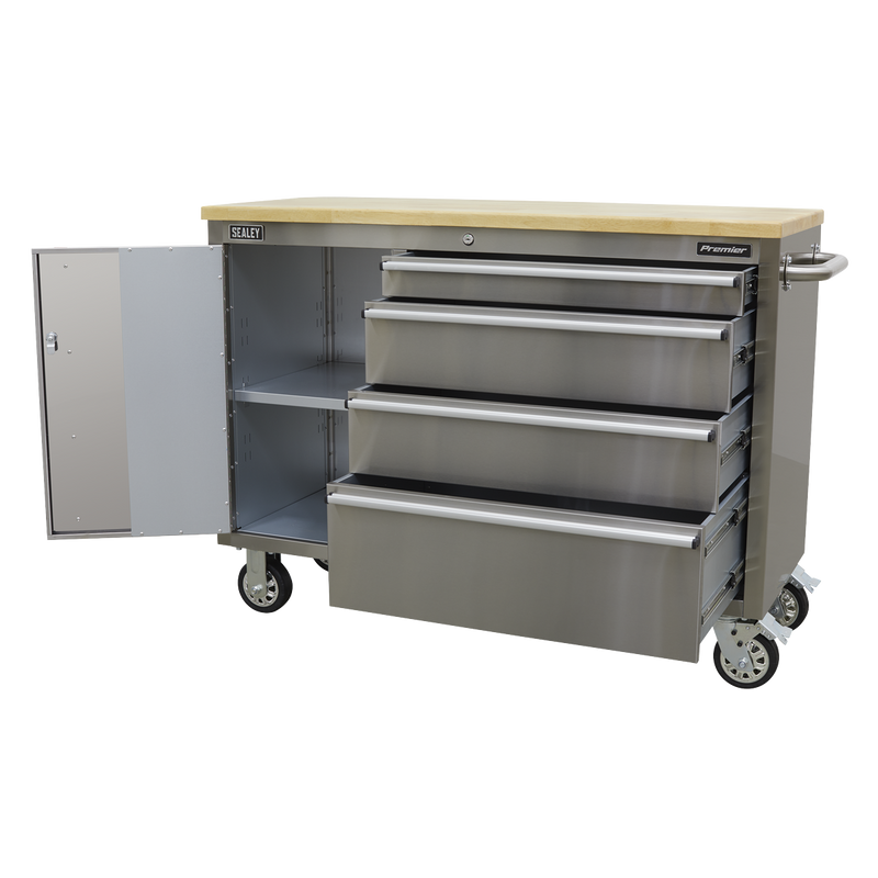 Sealey Premier Mobile Tool Cabinet 4 Drawer Stainless Steel 1290mm