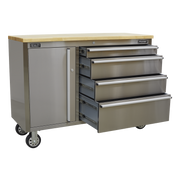 Sealey Premier Mobile Tool Cabinet 4 Drawer Stainless Steel 1290mm
