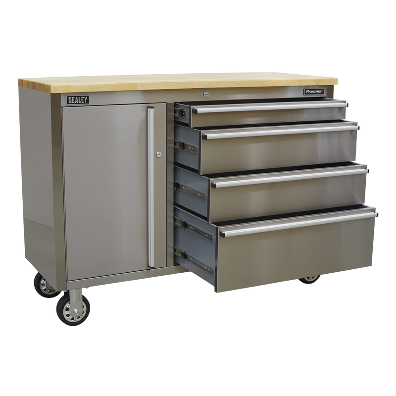 Sealey Premier Mobile Tool Cabinet 4 Drawer Stainless Steel 1290mm