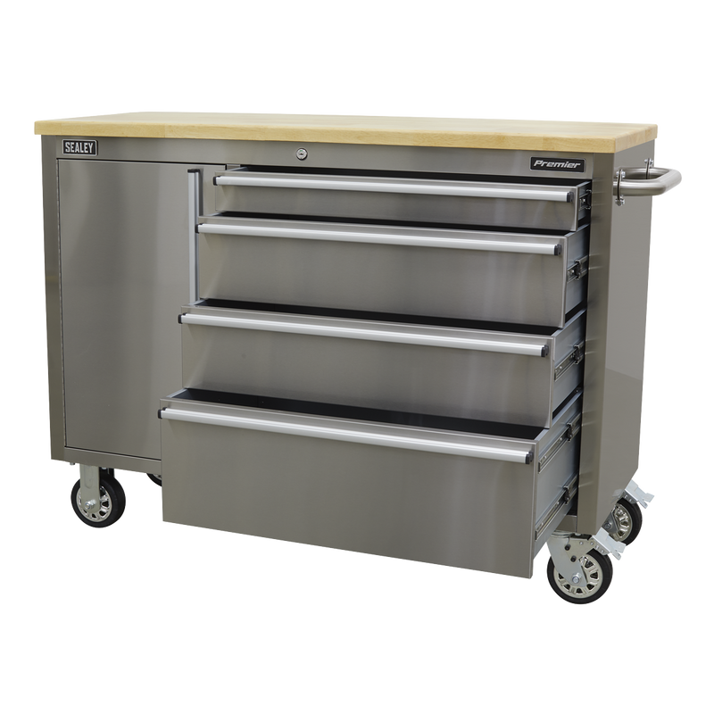Sealey Premier Mobile Tool Cabinet 4 Drawer Stainless Steel 1290mm