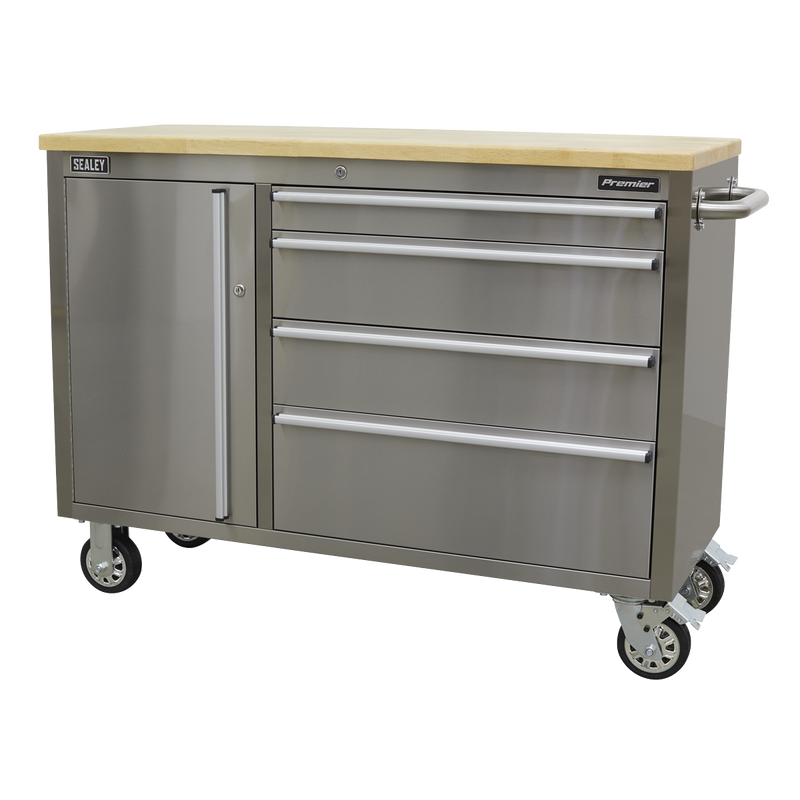 Sealey Premier Mobile Tool Cabinet 4 Drawer Stainless Steel 1290mm