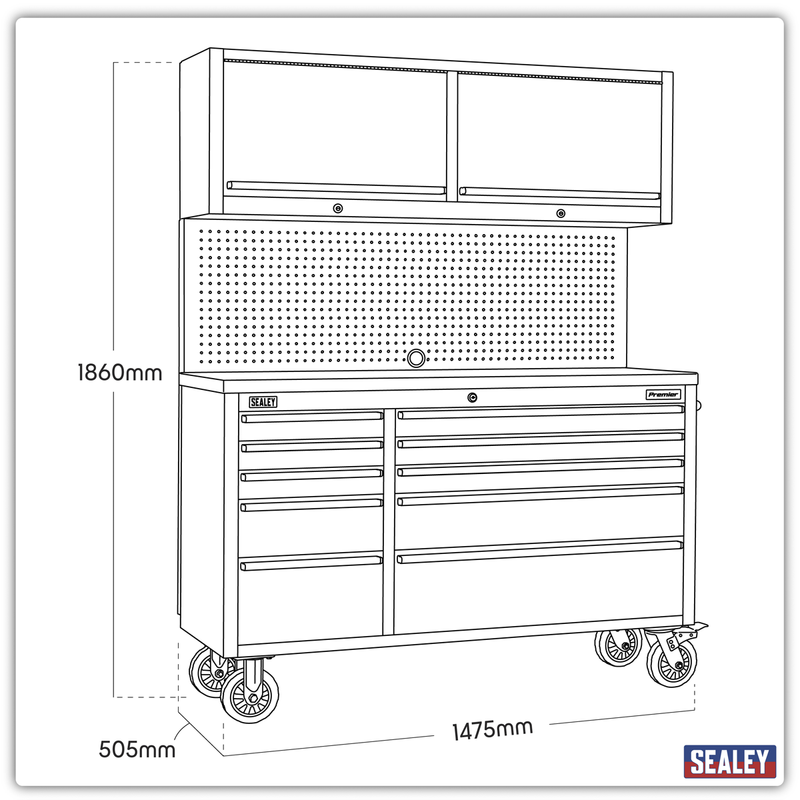 Sealey Premier Mobile Tool Cabinet 10 Drawer AP5520SS 1472mm
