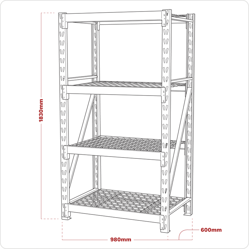 Sealey Heavy-Duty Racking Unit 2560kg Capacity 4 Mesh Shelves