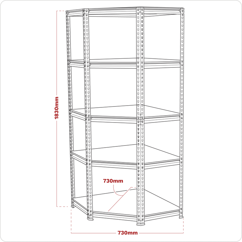 Sealey 5-Level Corner Racking Unit 750kg Capacity 730x730x1830mm