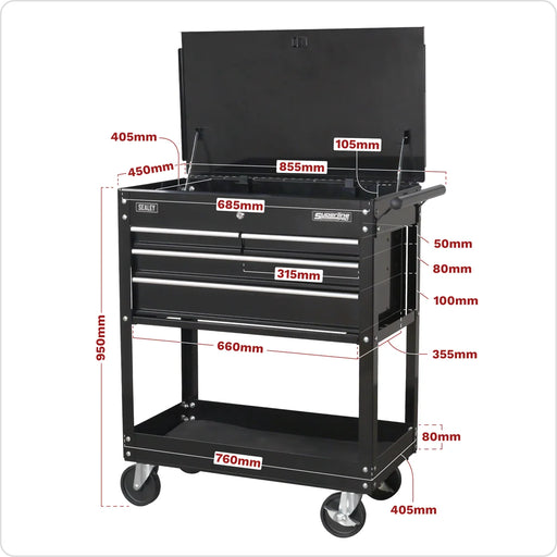 Sealey Superline PRO Tool Trolley AP850MB 260kg Capacity Black