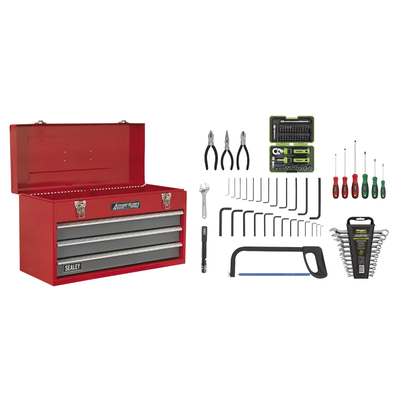 Sealey American PRO Tool Chest 3 Drawer with 93 Piece Tool Kit - Red/Grey