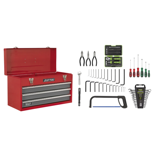 Sealey American PRO Tool Chest 3 Drawer with 93 Piece Tool Kit - Red/Grey