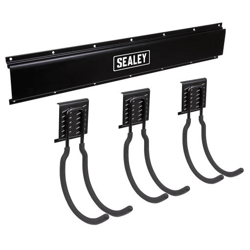 Sealey Wall Mounting Storage Rail with 3 Large Hooks - Model APHKIT8