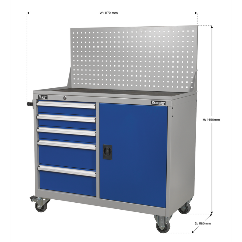 Sealey Premier Industrial Mobile Workstation API1103A 5 Drawers 1 Shelf