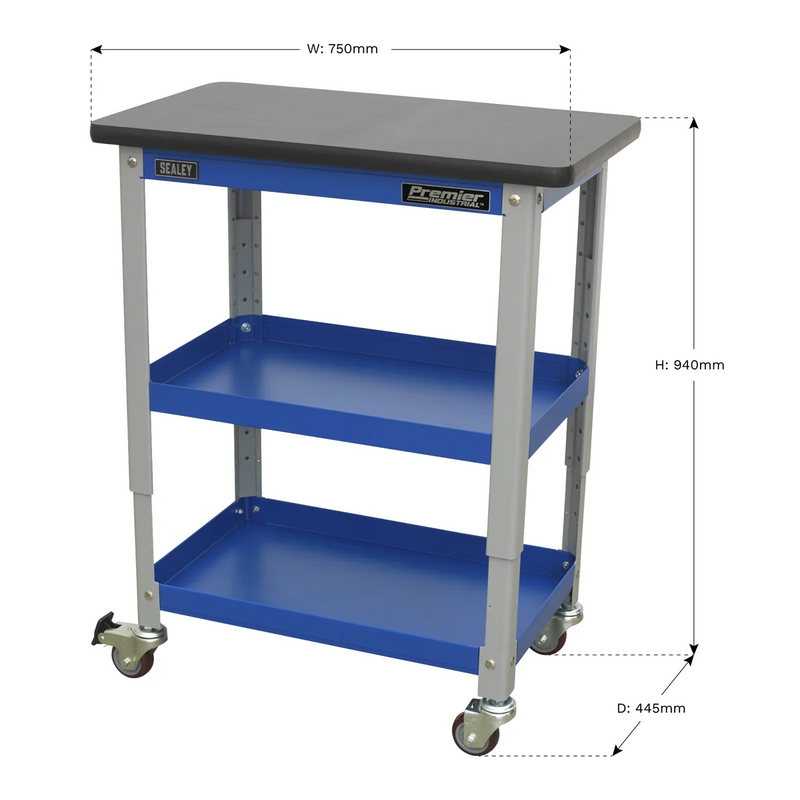 Sealey Premier Industrial Workshop Trolley 3-Level 240kg Capacity