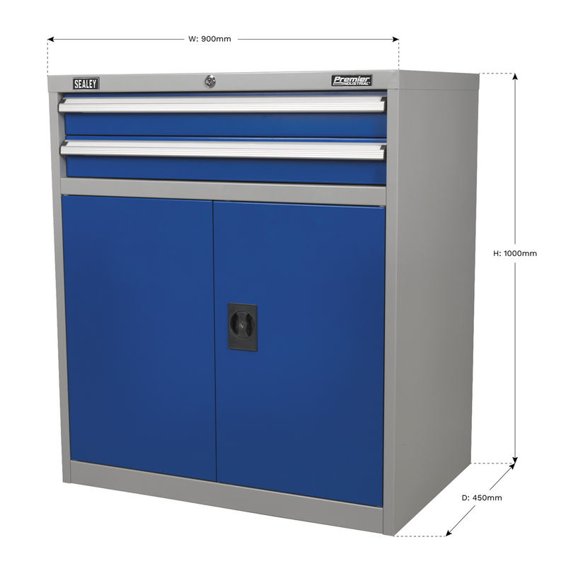 Sealey Premier Industrial Cabinet API8810 2 Drawers 1 Shelf 900x450x1000mm